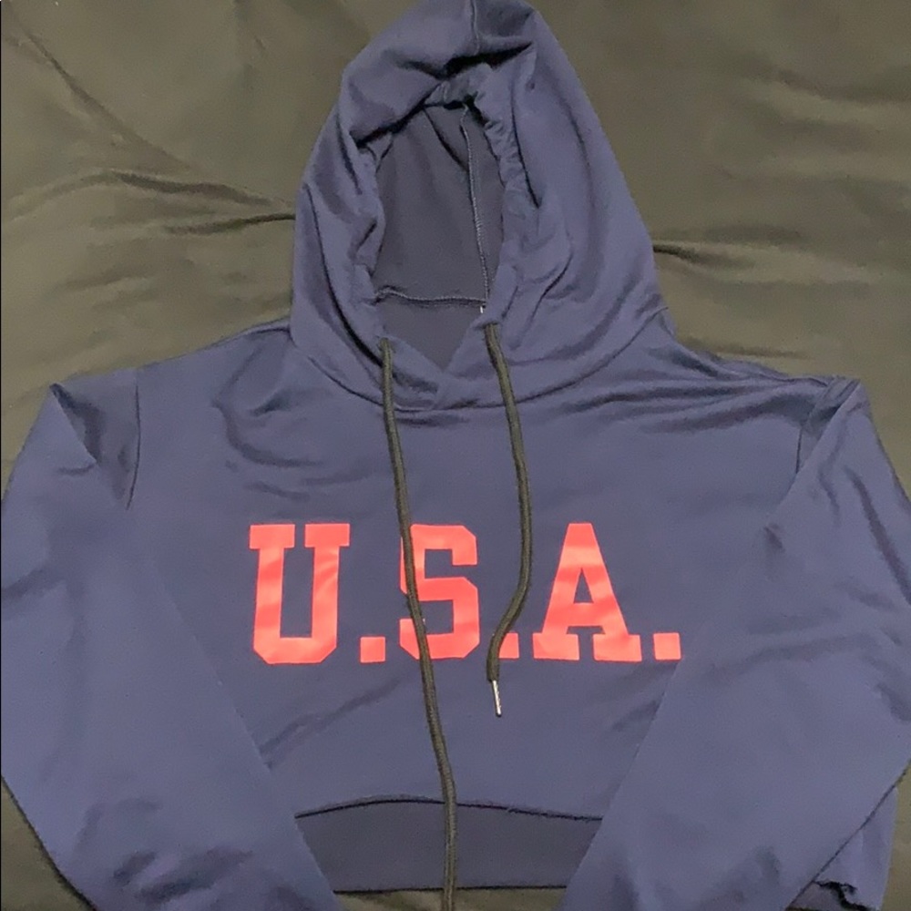 Navy Blue Cropped USA hoodie